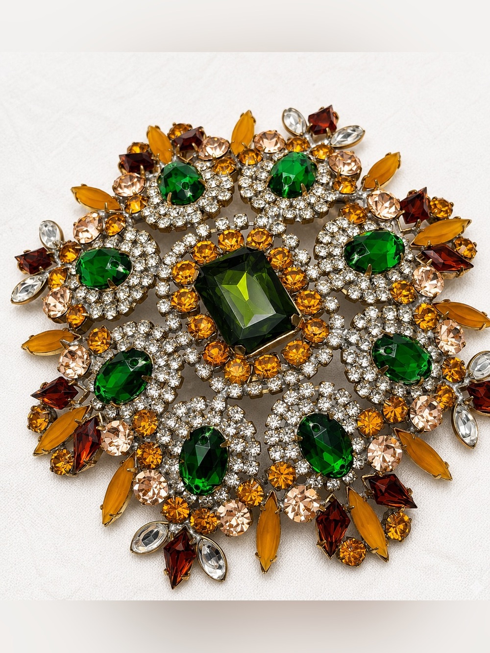 Vintage Czech Glass Brooch Massive Bijoux MG